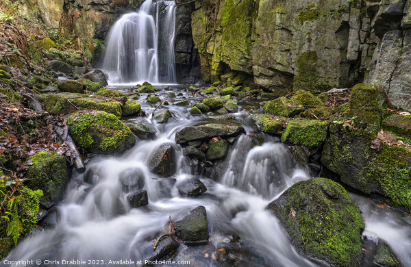 Lumsdale waterfall and rocks Picture Board by Chris Drabble