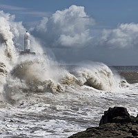 Buy canvas prints of Porthcawl lighthouse in a storm  by Chris Drabble
