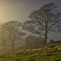 Buy canvas prints of Roach End Barn with a ground mist rolling in by Chris Drabble