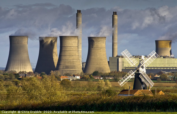 West Burton Power Station and Leverton Windmill Picture Board by Chris Drabble