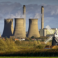 Buy canvas prints of West Burton Power Station and Leverton Windmill by Chris Drabble