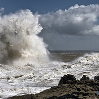 Buy canvas prints of Porthcawl lighthouse in a storm (2) by Chris Drabble