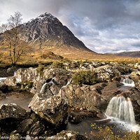 Buy canvas prints of Buachaille Etive Mor with River Coupall waterfalls by Chris Drabble