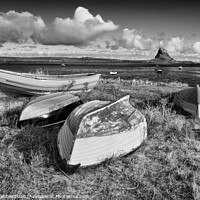 Buy canvas prints of Boats at Lindisfarne in mono by Chris Drabble