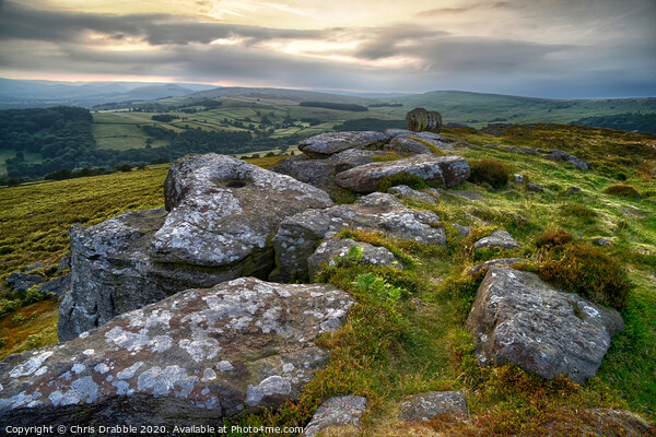 Carhead Rocks at sunset Picture Board by Chris Drabble