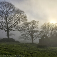 Buy canvas prints of Roach End Barn shrouded in mist (7) by Chris Drabble