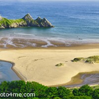 Buy canvas prints of Three Cliffs Bay and beach by Chris Drabble