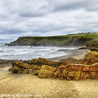 Buy canvas prints of Widemouth Bay under cloudy skies by Chris Drabble