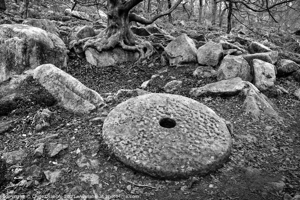 Millstone in Padley Gorge (Mono) Picture Board by Chris Drabble