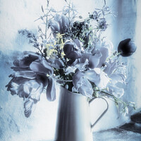 Buy canvas prints of Rustic Elegance: Blue-Toned Floral Display by Susie Peek