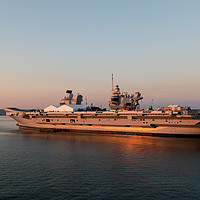 Buy canvas prints of HMS Queen Elizabeth in Portsmouth at sunset by Michael Greaves
