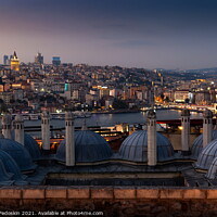 Buy canvas prints of Beyoglu and Galata tower at sunset. Istanbul, Turkey by Sergey Fedoskin