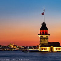 Buy canvas prints of Sunset over Bosphorus with famous Maiden's Tower. Istanbul, Turkey by Sergey Fedoskin