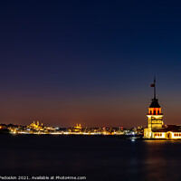Buy canvas prints of Evening over Bosphorus with famous Maiden's Tower. Istanbul, Turkey by Sergey Fedoskin