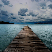 Buy canvas prints of Wooden pier on the Adriatic sea. Stormy weather. by Sergey Fedoskin