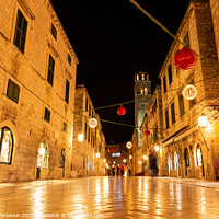 Buy canvas prints of Street in Dubrovnik night view, Dalmatia region of Croatia by Sergey Fedoskin