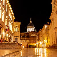 Buy canvas prints of Night view of a narrow street in the historical center of Dubrovnik, Croatia by Sergey Fedoskin