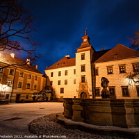 Buy canvas prints of Winter night at the Courtyard of Trebon Castle - Czech Republic. by Sergey Fedoskin
