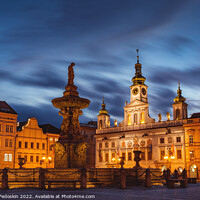 Buy canvas prints of Historic center of Ceske Budejovice at night, Czechia by Sergey Fedoskin