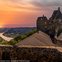 Buy canvas prints of Aggstein castle ruins under sunset sky.  Wachau valley, Austria. by Sergey Fedoskin