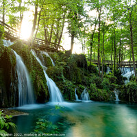 Buy canvas prints of Landscape with waterfalls on Pliva river near Jajce city. Bosnia and Herzegovina. by Sergey Fedoskin