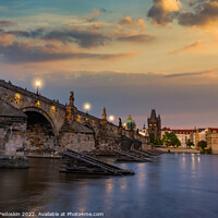 Buy canvas prints of Colorful sunset view on old town, Charles bridge by Sergey Fedoskin