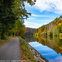 Buy canvas prints of Road along the Vltava river in the autumn season. by Sergey Fedoskin