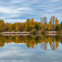 Buy canvas prints of Lake between fields and forests. Late fall. Europe. by Sergey Fedoskin