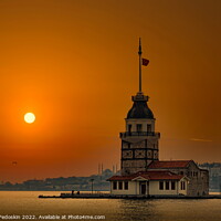 Buy canvas prints of Maiden Tower (Kiz Kulesi) in Istanbul in the evening with sunset sky. Bosporus strait. by Sergey Fedoskin