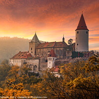 Buy canvas prints of Krivoklat castle at sunset. Autumn evening. Czech Republic. by Sergey Fedoskin