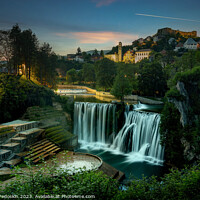 Buy canvas prints of Old town Jajce and big waterfall. Bosnia and Herzegovina. by Sergey Fedoskin