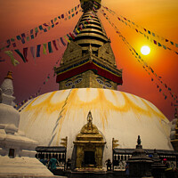 Buy canvas prints of Swayambhunath Stupa in the Kathmandu valley of Nepal. by Sergey Fedoskin