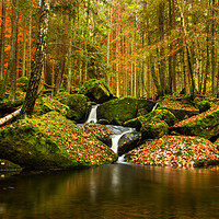 Buy canvas prints of Waterfall in the autumn mountain forest. by Sergey Fedoskin