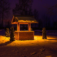 Buy canvas prints of Draw-well in night village. by Sergey Fedoskin
