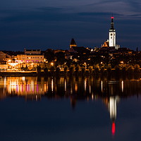 Buy canvas prints of Night over lake in Tabor city, Czechia. by Sergey Fedoskin