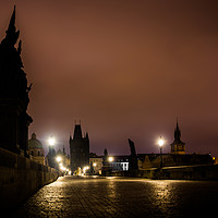Buy canvas prints of Charles bridge in Prague with lanterns at night by Sergey Fedoskin