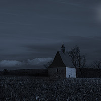Buy canvas prints of Old church in full moon night. Dobronice u Bechyne by Sergey Fedoskin