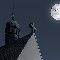 Buy canvas prints of Night sky and the moon behind the church. by Sergey Fedoskin