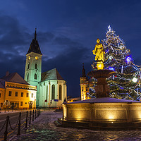 Buy canvas prints of Center of Vodnany with christmas tree, Czech repub by Sergey Fedoskin