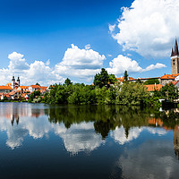 Buy canvas prints of View of Telc across pond with reflections, Unesco  by Sergey Fedoskin