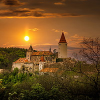 Buy canvas prints of View of Krivoklat castle at sunset. Summer evening by Sergey Fedoskin
