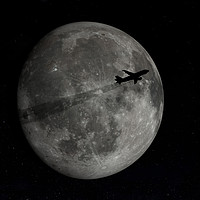 Buy canvas prints of Airplane flying across a full moon. by Sergey Fedoskin
