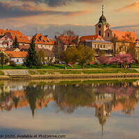 Buy canvas prints of Sunset over the town of Tyn nad Vltavou, Czechia. Springtime evening in Czechia. by Sergey Fedoskin