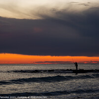 Buy canvas prints of Fisherman on the sea at sunset. by Sergey Fedoskin