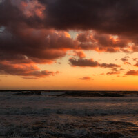 Buy canvas prints of Cloudy sunset at the stormy sea. by Sergey Fedoskin