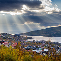 Buy canvas prints of Sun rays above Åre in Sweden by Hamperium Photography