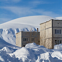 Buy canvas prints of Snow-covered houses beyond the Arctic Circle in winter by Tartalja 