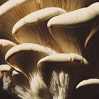 Buy canvas prints of Oyster mushrooms on a dark background, fresh food ingredient by Tartalja 