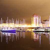 Buy canvas prints of Swansea Marina Night Reflections by bethan griffiths