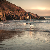 Buy canvas prints of Surfer at Caswell, Swansea by bethan griffiths